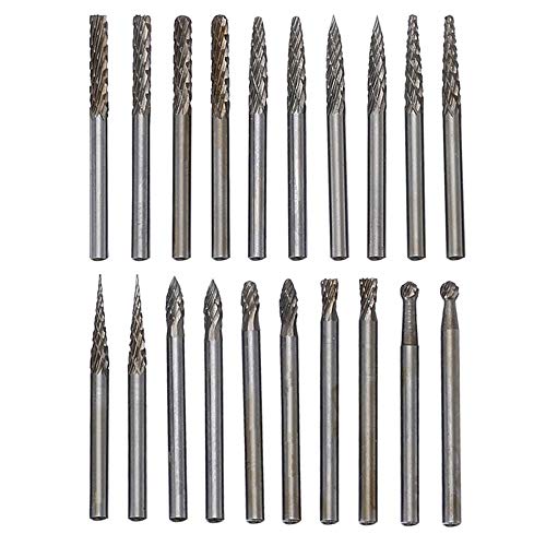 20pcs Solid Carbide Burr Set, 1/8 Shank Double Cut Tungsten Carbide Roary Files Burrs for Rotary Drill Die Grinder Woodworking,Engraving,Drilling,Carving by YEEZUGO