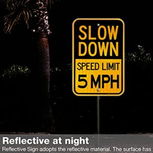 (3 Pack) Slow Down Speed Limit 5 MPH Sign, Slow Down Sign, 18" x 12" Engineer Grade Reflective Sheeting, Rust Free Aluminum, Weather Resistant, Waterproof, Fade Resistant, 2 Pre-drilled Holes