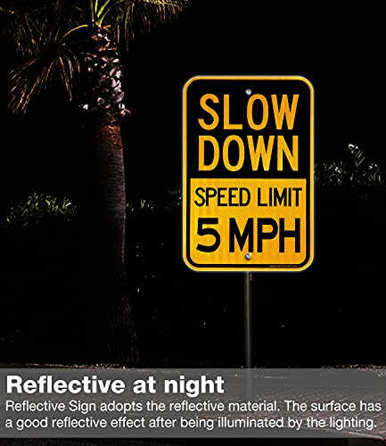 (3 Pack) Slow Down Speed Limit 5 MPH Sign, Slow Down Sign, 18" x 12" Engineer Grade Reflective Sheeting, Rust Free Aluminum, Weather Resistant, Waterproof, Fade Resistant, 2 Pre-drilled Holes