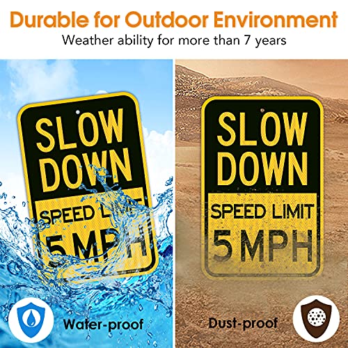 (3 Pack) Slow Down Speed Limit 5 MPH Sign, Slow Down Sign, 18" x 12" Engineer Grade Reflective Sheeting, Rust Free Aluminum, Weather Resistant, Waterproof, Fade Resistant, 2 Pre-drilled Holes