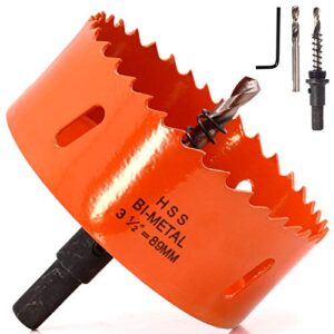 koopi 3-1/2" bi-metal hole saw with arbor and replacement pilot drill bit, 89mm diameter hole cutter for easily drilling wood, plastic, thin metal(3.5 inch)