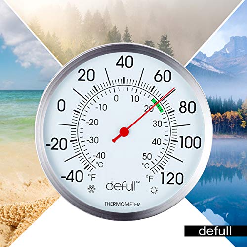 Indoor Outdoor Thermometer 5 inch Stainless Steel Wall Thermometer High Precision Weather Dial Thermometer with Mounting Bracket for Patio, Pool, Kitchen, Garden, Wall and Room Decorative