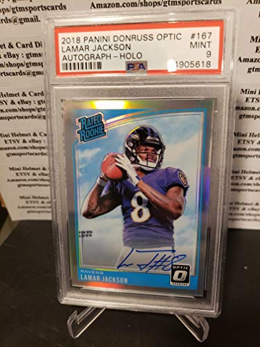 2018 Donruss Optic HOLO AUTOGRAPH PSA 9 MINT Lamar Jackson Graded SP /99 Panini Prizm Rookie Football Card RC Baltimore Ravens MINT Auto