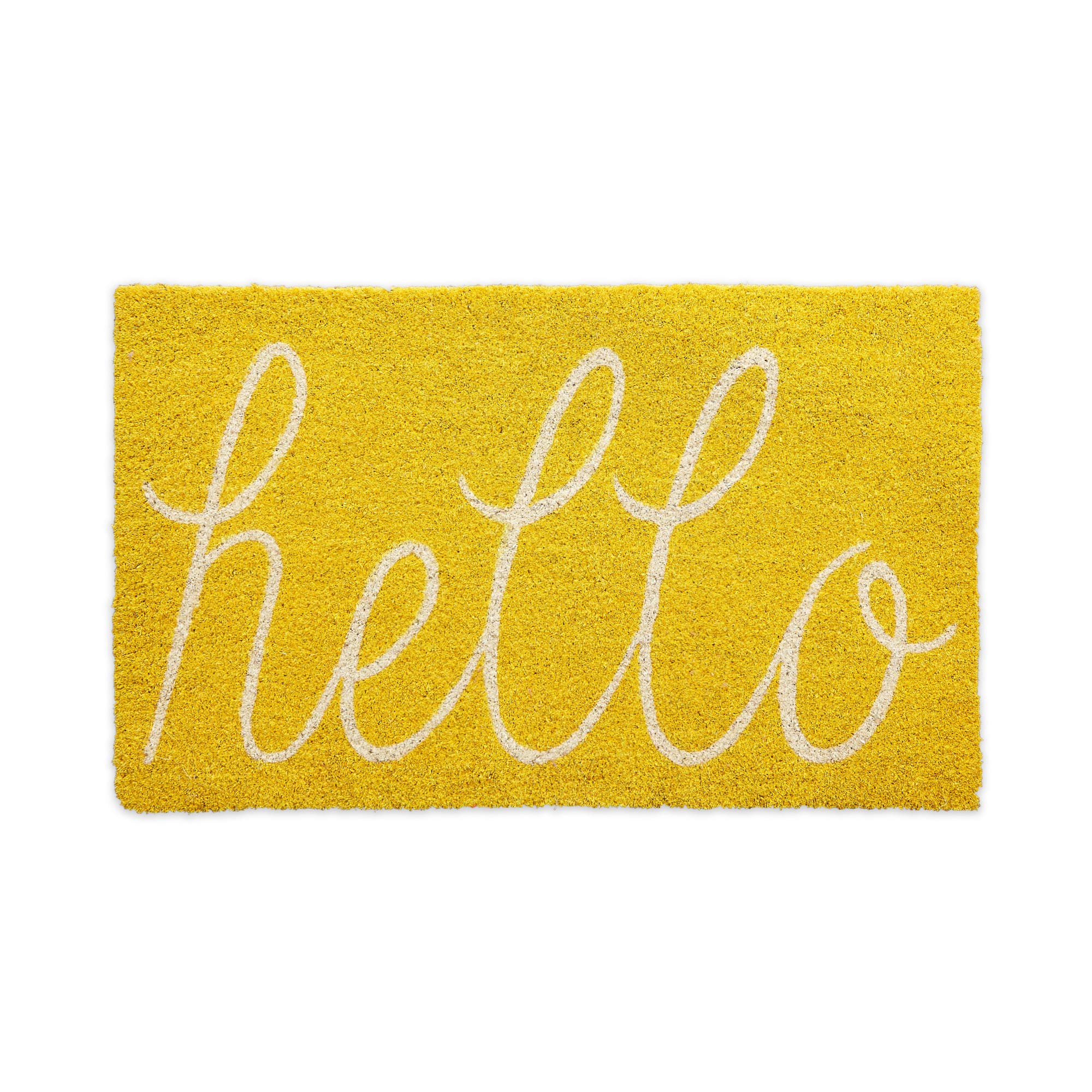 DII Hello Coir Fiber Doormat Non-Slip Durable Outdoor/Indoor, Pet Friendly, 17.5x29.5, Yellow