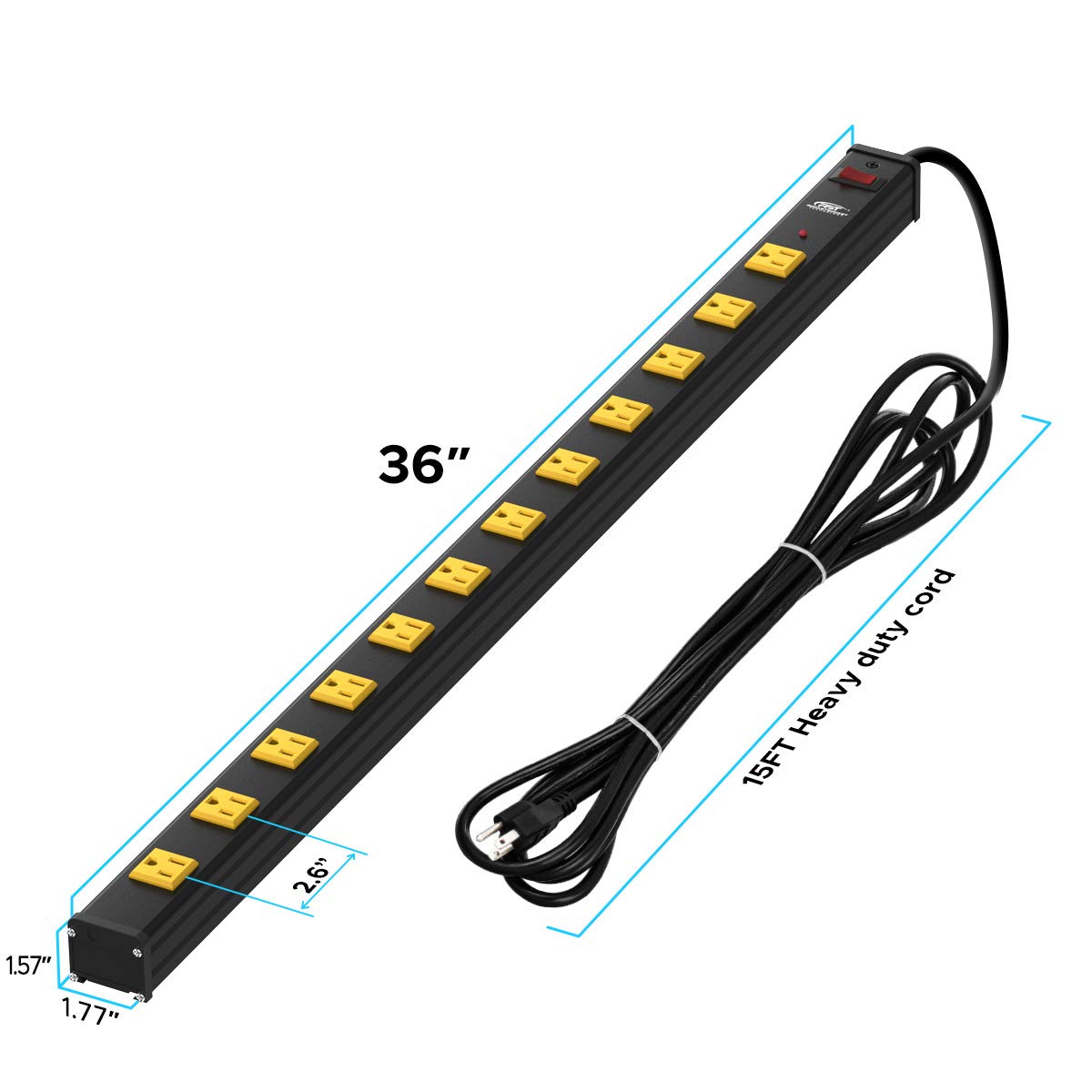 CRST Heavy Duty Surge Protector Power Strip Wide Spaced 12-Outlet 15 Feet Long Extension Cord with Mounting Brackets 15A Circuit Breaker 1800 Joules…