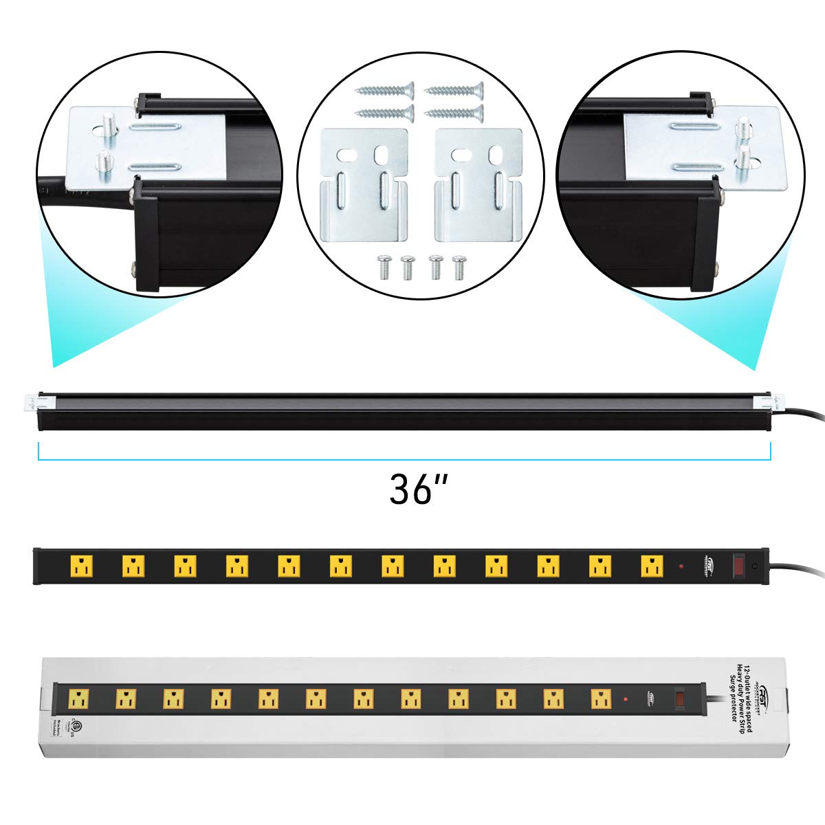 CRST Heavy Duty Surge Protector Power Strip Wide Spaced 12-Outlet 15 Feet Long Extension Cord with Mounting Brackets 15A Circuit Breaker 1800 Joules…