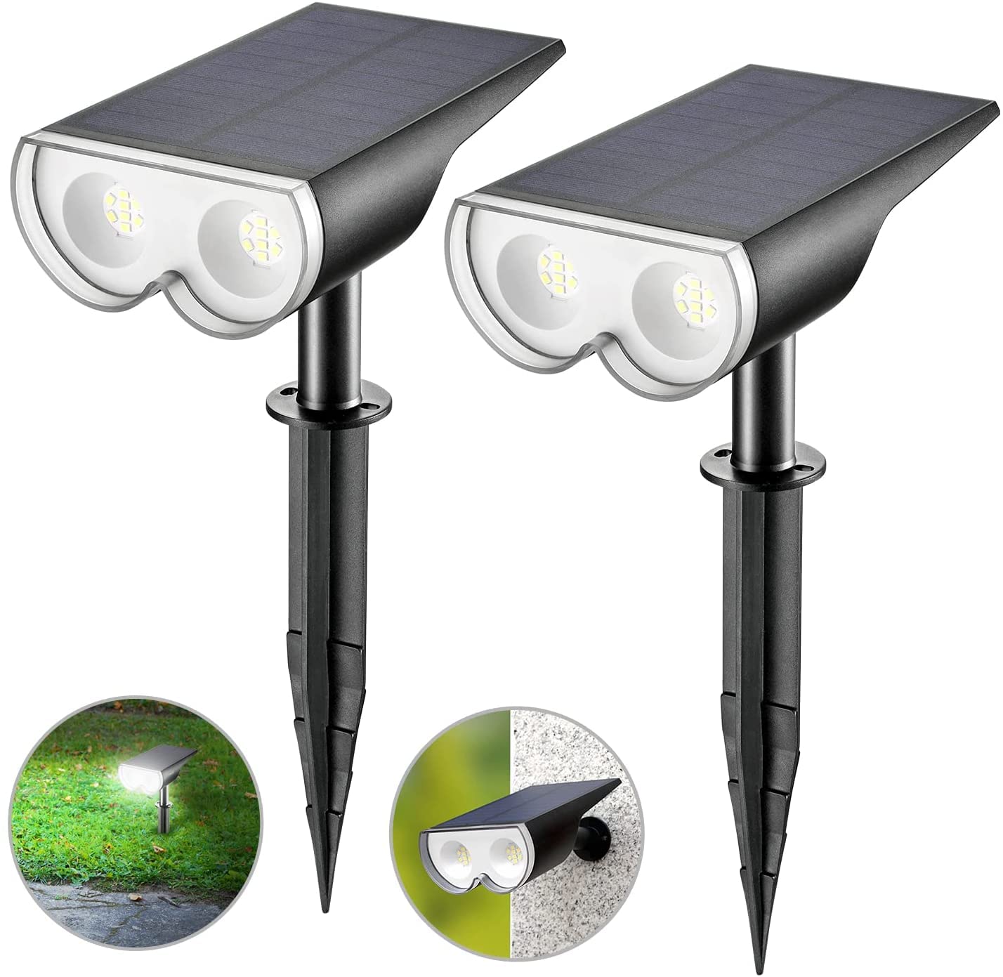 Linkind StarRay Solar Spot Lights Outdoor, 16 LEDs IP67 Waterproof Dusk-to-Dawn Landscape Spotlights, 6500K Daylight Wall Lights for Garden Yard Driveway Walkway, 2 Pack