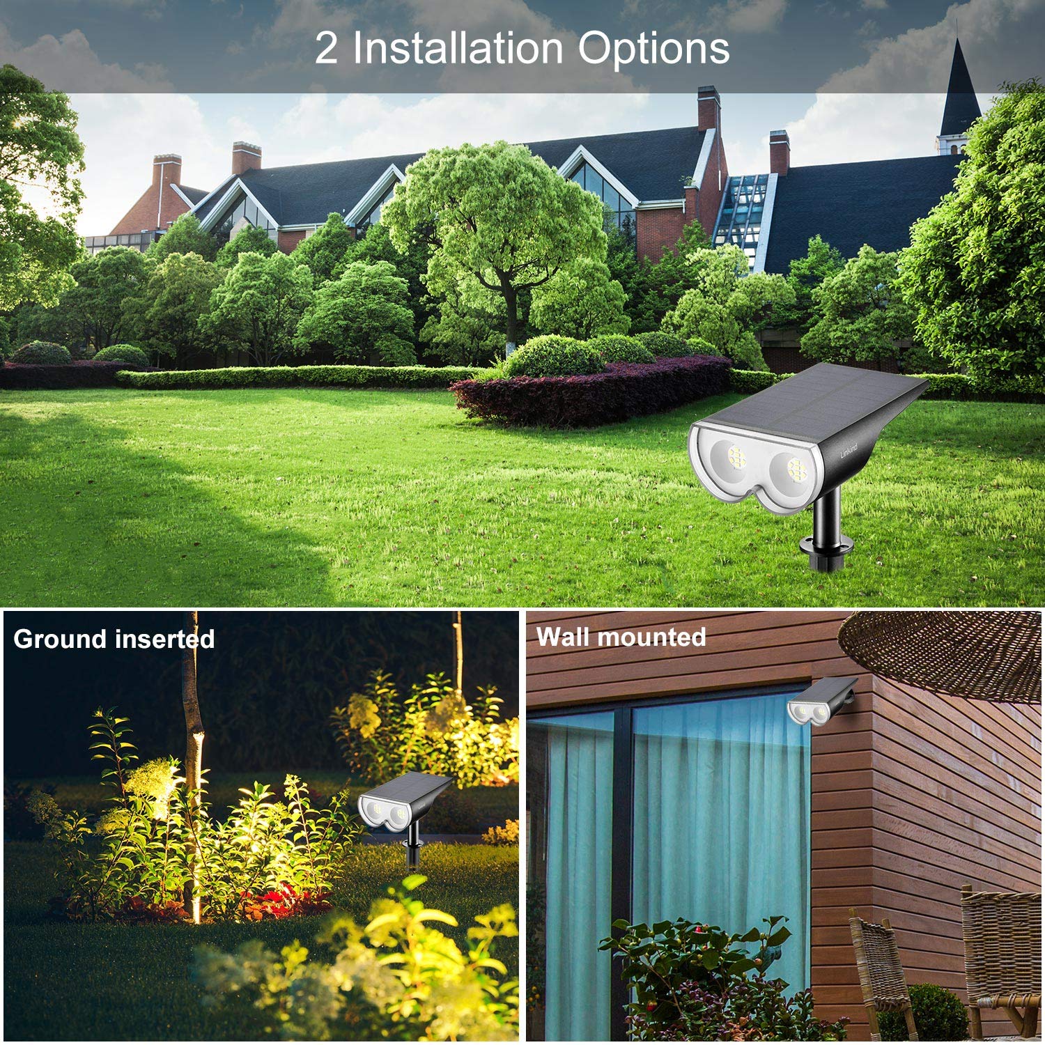 Linkind StarRay Solar Spot Lights Outdoor, 16 LEDs IP67 Waterproof Dusk-to-Dawn Landscape Spotlights, 6500K Daylight Wall Lights for Garden Yard Driveway Walkway, 4 Pack