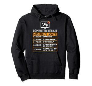 computer repair hourly rate, computer repair job matching pullover hoodie