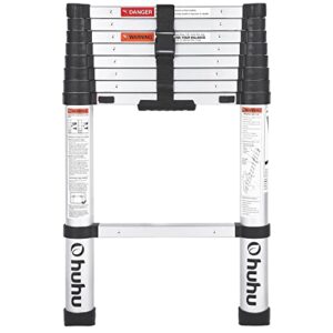 ohuhu 8.5 ft aluminum telescoping ladder, one-button retraction heavy duty extension ladder for home, ansi certified collapsible ladders with safe slow restoring for rv roof loft
