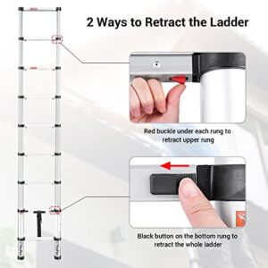 Ohuhu 8.5 FT Aluminum Telescoping Ladder, One-Button Retraction Heavy Duty Extension Ladder for Home, ANSI Certified Collapsible Ladders with Safe Slow Restoring for RV Roof Loft