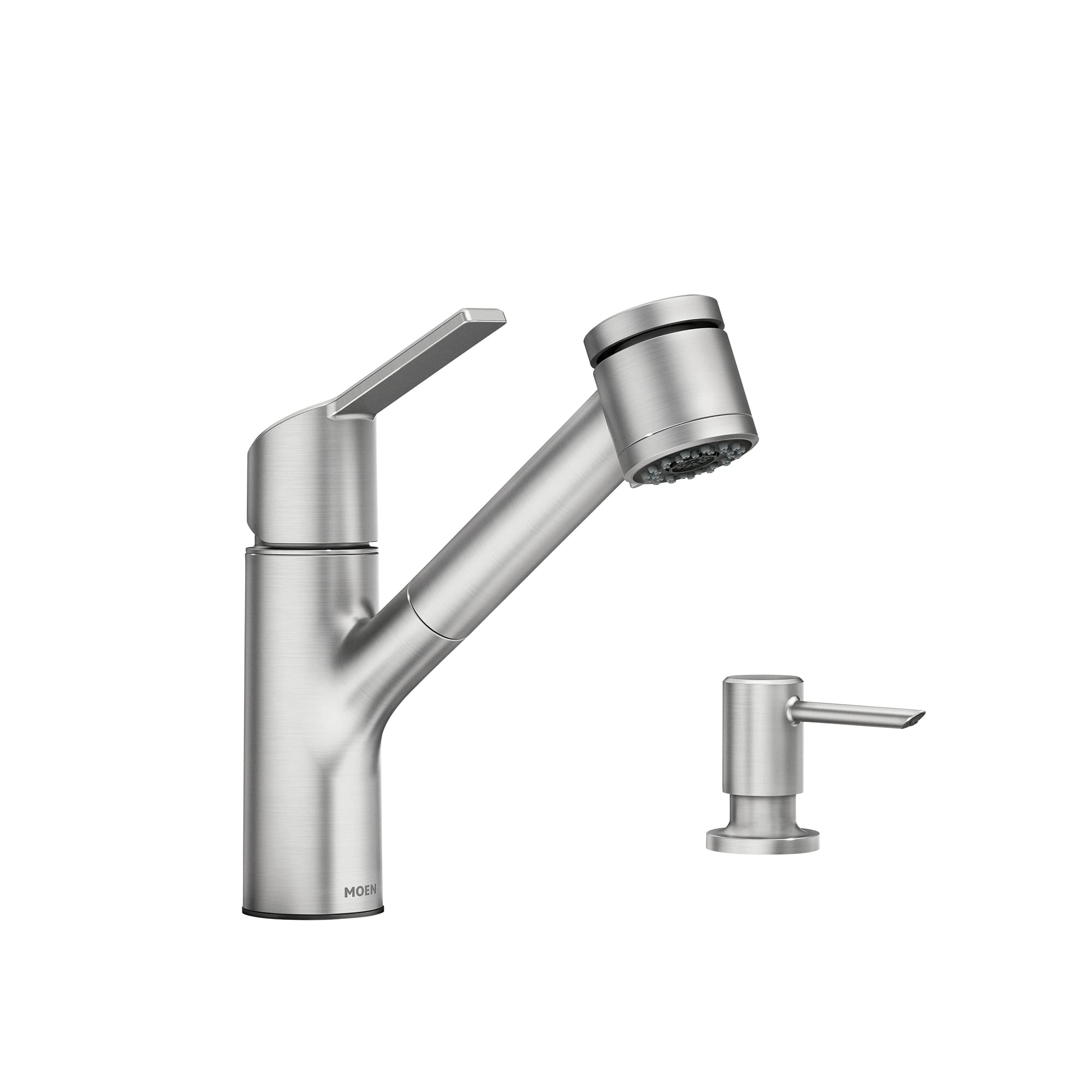 Moen Sombra Spot Resist Stainless Single-Handle Pull-Out Sprayer Kitchen Faucet with Soap Dispenser and Power Clean, 87701SRS