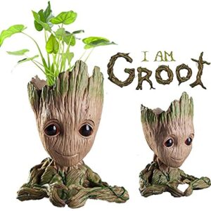 Nuokexin Baby Groot Flower Pot, Treeman Heart-Shaped Groot Succulent Planter Cute Green Plants Flower Pot with Hole Pen Holder Best Christmas Gifts