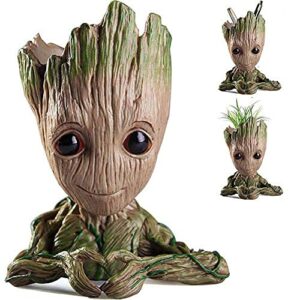 nuokexin baby groot flower pot, treeman heart-shaped groot succulent planter cute green plants flower pot with hole pen holder best christmas gifts