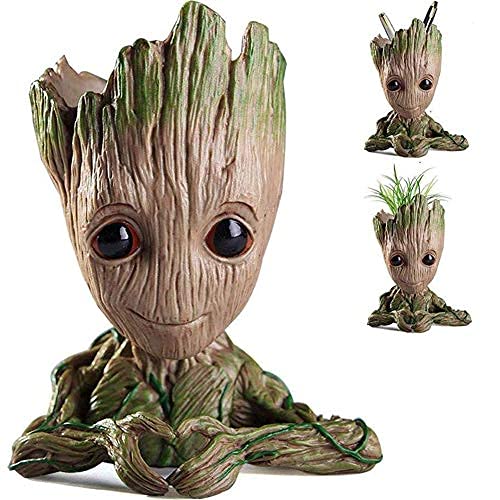 Nuokexin Baby Groot Flower Pot, Treeman Heart-Shaped Groot Succulent Planter Cute Green Plants Flower Pot with Hole Pen Holder Best Christmas Gifts