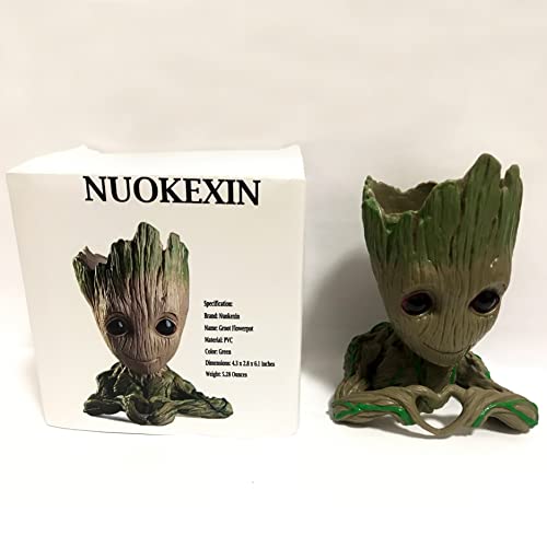 Nuokexin Baby Groot Flower Pot, Treeman Heart-Shaped Groot Succulent Planter Cute Green Plants Flower Pot with Hole Pen Holder Best Christmas Gifts