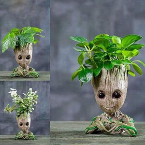 Nuokexin Baby Groot Flower Pot, Treeman Heart-Shaped Groot Succulent Planter Cute Green Plants Flower Pot with Hole Pen Holder Best Christmas Gifts