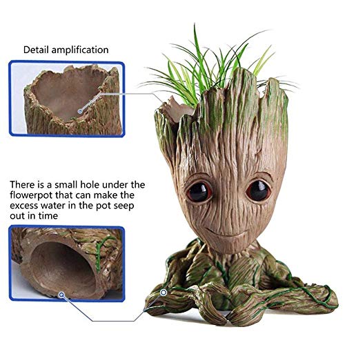 Nuokexin Baby Groot Flower Pot, Treeman Heart-Shaped Groot Succulent Planter Cute Green Plants Flower Pot with Hole Pen Holder Best Christmas Gifts