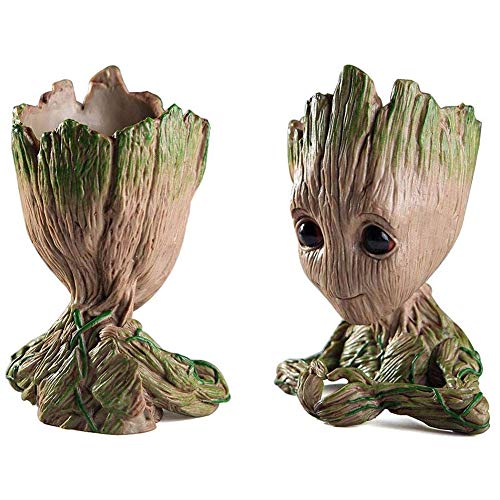 Nuokexin Baby Groot Flower Pot, Treeman Heart-Shaped Groot Succulent Planter Cute Green Plants Flower Pot with Hole Pen Holder Best Christmas Gifts