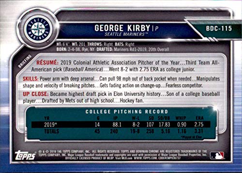 2019 Bowman Draft Chrome#BDC-115 George Kirby Seattle Mariners Baseball Card