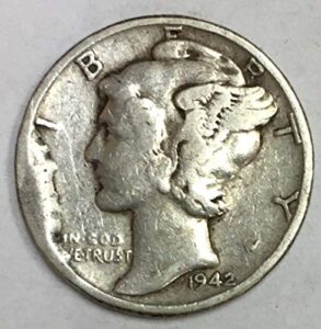 1942 p (error) mercury dime 90% silver 10c vg