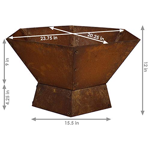 Sunnydaze Rustic Affinity 23-Inch Steel Raised Outdoor Fire Pit Kit with Oxidized Finish - Hexagon-Shaped