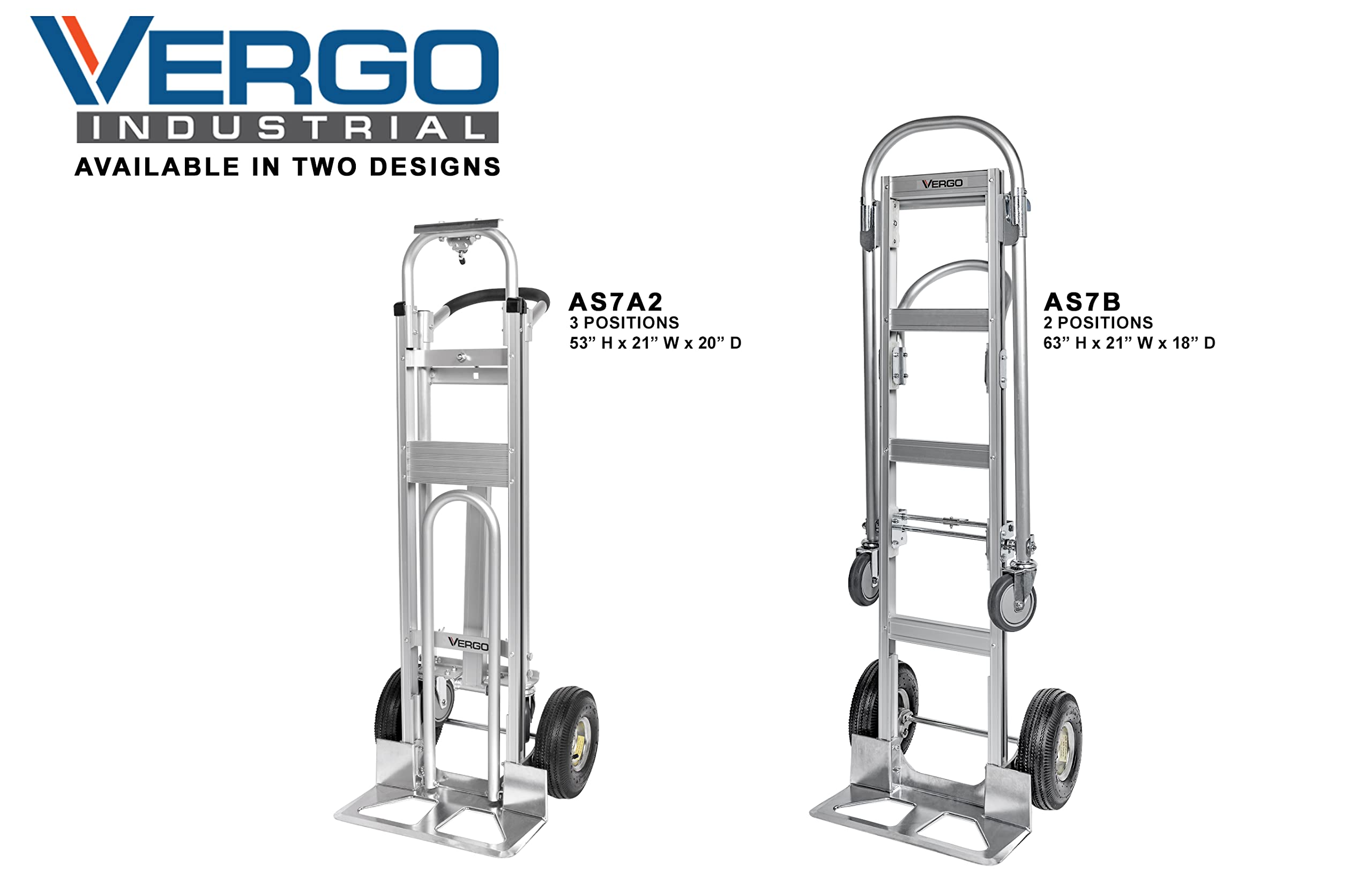 Vergo Industrial AS7A2 Aluminum Convertible Hand Truck Dolly Cart with Loop Handle 700 lbs Capacity (3 Positions, 53" High)