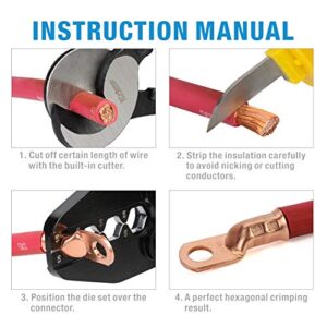 iCrimp Battery Cable Lug Terminal Crimping Tool, for 1/0, 2/0, 3/0, 4/0 Gauge, Battery Cable End, Heavy Duty Lug, Copper Wire Lug Crimper