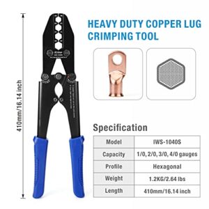 iCrimp Battery Cable Lug Terminal Crimping Tool, for 1/0, 2/0, 3/0, 4/0 Gauge, Battery Cable End, Heavy Duty Lug, Copper Wire Lug Crimper