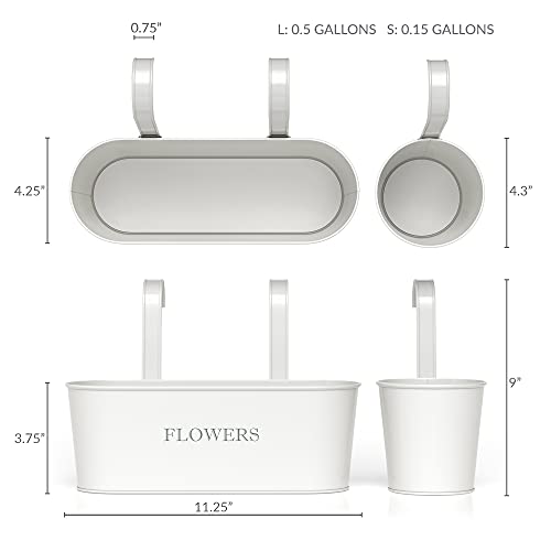 Barnyard Designs Metal Wall Planter, Indoor Outdoor Hanging Plant Pot Decor, Rustic Herb Flower Plant Holder, White, Large: 11.25" x 4.25” x 3.75”, Small: 4.30” x 4”, Set of 3