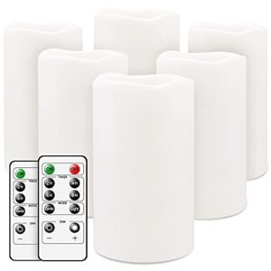 salipt flameless candles, led flickering candles set of 6 (h 6" xd 3") battery operated candles,waterproof flameless candles, resin plastic, indoor outdoor use,white