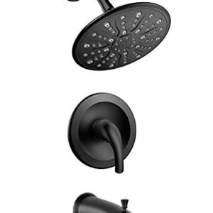 EMBATHER Shower System with Valve, 9-Inch Tub and Shower Faucet Set (Rough-in Valve Included) with 9'' Large Rain Shower Head and Tub Spout, Single-Handle Tub and Shower Trim Kit, Matte Black