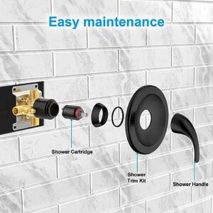 EMBATHER Shower System with Valve, 9-Inch Tub and Shower Faucet Set (Rough-in Valve Included) with 9'' Large Rain Shower Head and Tub Spout, Single-Handle Tub and Shower Trim Kit, Matte Black