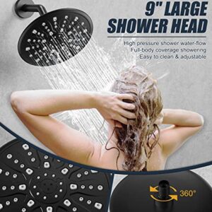 EMBATHER Shower System with Valve, 9-Inch Tub and Shower Faucet Set (Rough-in Valve Included) with 9'' Large Rain Shower Head and Tub Spout, Single-Handle Tub and Shower Trim Kit, Matte Black