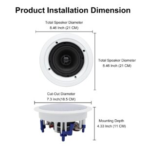 Herdio 5.25 Inch Bluetooth Ceiling Speakers Home Recessed Speaker System 300 Watts Perfect for Humid,Kitchen,Bedroom,Bathroom,Covered Patio (A Pair)