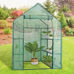 bbbuy outdoor portable walk-in greenhouse 3 tiers 6 shelves w/ durable pe cover roll up zipper door steel frame screen windows garden greenhouse for growing plants and storage w/ ground pegs, ropes