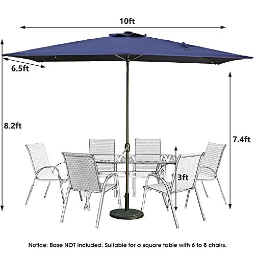 Aok Garden 10ft Patio Umbrella with Solar Lights - 30 LED Rectangular Tilt Umbrella Aluminum Pole, 6-8 Chairs Outdoor Rectangle Umbrella for Lawn Backyard, Deck, Pool and Beach, Navy Blue