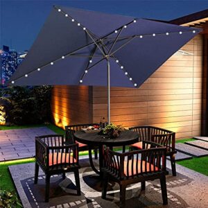 aok garden 10ft patio umbrella with solar lights - 30 led rectangular tilt umbrella aluminum pole, 6-8 chairs outdoor rectangle umbrella for lawn backyard, deck, pool and beach, navy blue