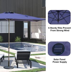 Aok Garden 10ft Patio Umbrella with Solar Lights - 30 LED Rectangular Tilt Umbrella Aluminum Pole, 6-8 Chairs Outdoor Rectangle Umbrella for Lawn Backyard, Deck, Pool and Beach, Navy Blue