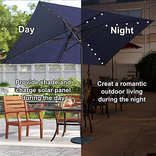 Aok Garden 10ft Patio Umbrella with Solar Lights - 30 LED Rectangular Tilt Umbrella Aluminum Pole, 6-8 Chairs Outdoor Rectangle Umbrella for Lawn Backyard, Deck, Pool and Beach, Navy Blue