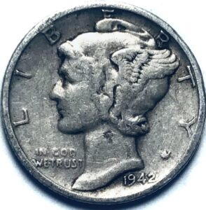 1942 s mercury silver dime seller fine