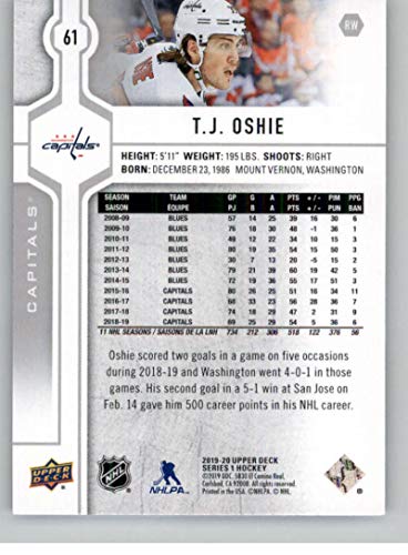 2019-20 Upper Deck #61 T.J. Oshie Washington Capitals NHL Hockey Trading Card