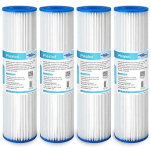 membrane solutions 20 micron pleated polyester sediment water filter 10"x2.5" replacement cartridge universal whole house pre-filter compatible with w50pe, wfpfc3002, spc-25-1050, fm-50-975 - 4 pack