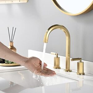 Phiestina Widespread Brushed Gold 8 Inch 2 Handles 3 Holes Hexagonal Widespread Bathroom Faucet, Bathroom Sink Faucet with Stainless Steel Metal Pop Up Drain,NS-WF001-6-BG