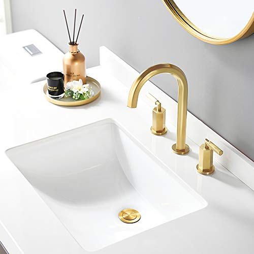 Phiestina Widespread Brushed Gold 8 Inch 2 Handles 3 Holes Hexagonal Widespread Bathroom Faucet, Bathroom Sink Faucet with Stainless Steel Metal Pop Up Drain,NS-WF001-6-BG