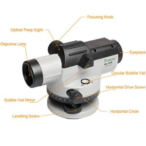 Huepar 32x Automatic Optical Level with Self-Leveling Magnetic Dampened Compensator and Transport Lock, Height/Distance/Angle Measuring Tool 393Ft of 1/16" at 100Ft Leveling Accuracy -Hard Case AL-32X