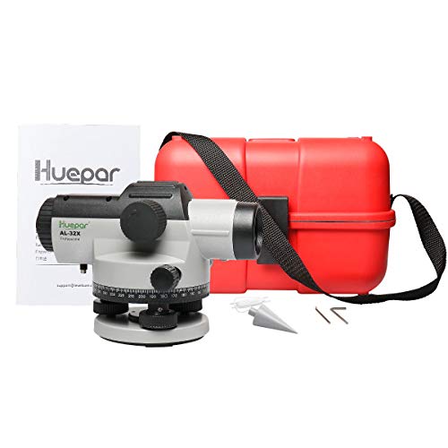 Huepar 32x Automatic Optical Level with Self-Leveling Magnetic Dampened Compensator and Transport Lock, Height/Distance/Angle Measuring Tool 393Ft of 1/16" at 100Ft Leveling Accuracy -Hard Case AL-32X