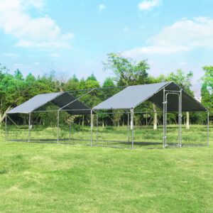 giantex 26ft large metal chicken coop, walk-in chicken coops run house shade cage, waterproof and sun protection cover for outdoor backyard farm, hen run house poultry habitat (10 x 26 ft, spire)
