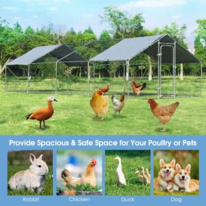 Giantex 26ft Large Metal Chicken Coop, Walk-in Chicken Coops Run House Shade Cage, Waterproof and Sun Protection Cover for Outdoor Backyard Farm, Hen Run House Poultry Habitat (10 x 26 ft, Spire)