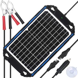 waterproof 12v solar battery charger & maintainer pro - built-in intelligent mppt charge controller - 12w solar panel trickle charging kit for car, marine, motorcycle, rv, etc